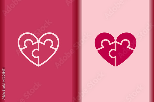 Vector heart, love pink puzzle pieces icon elements minimal flat simple heart concept symbols. curve line and object shape creative logo design isolated on background.