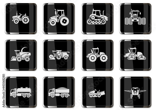 Agricultural vehicles icons set