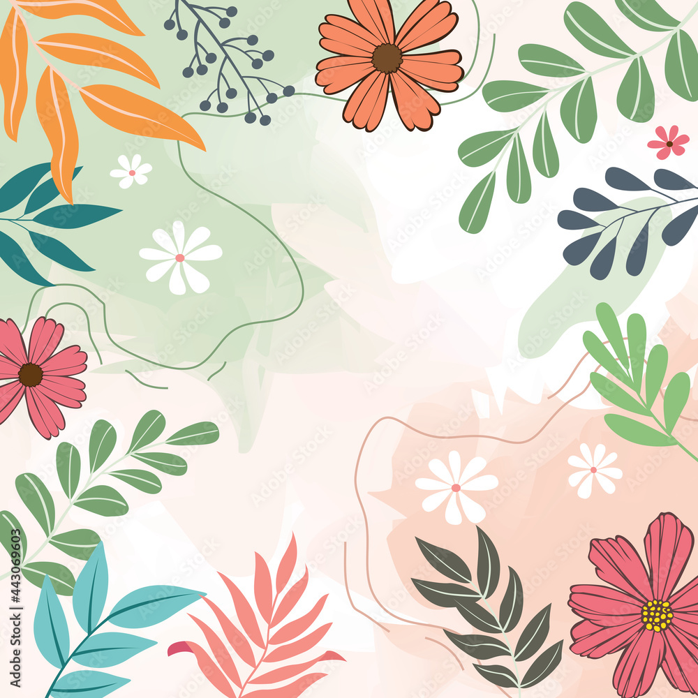 Design banner frame flower Spring background with beautiful. flower background for design. Colorful background with tropical plants. Place for your text. Design banner frame flower Spring background with beautiful. flower background for design. Colorful background with tropical plants. Place for your text.