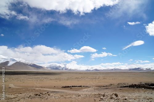 Landscape Nature blue Sky and White Clouds over the himalaya snow mountain and dry desert at Leh Ladakh India - Backdrop and Copy space - Image