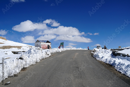 Nature Scene of white himalaya snow mountain of High Roadway at tanglang la pass in winter season at Leh Ladakh , India photo