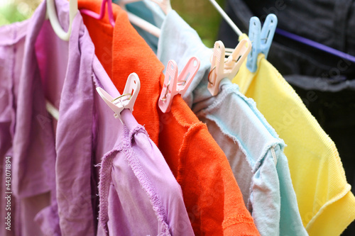 Outdoor drying clothes under sunlights