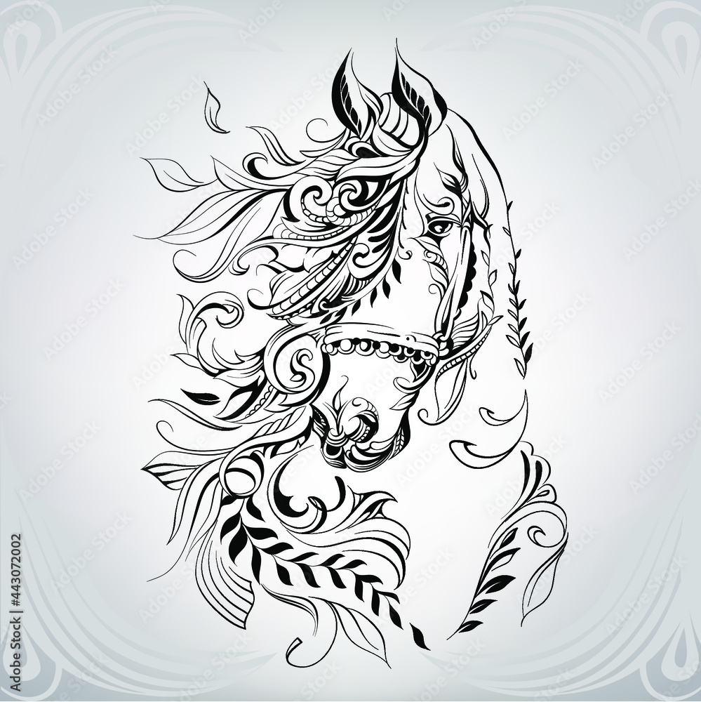 Horse head in floral ornament
