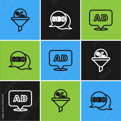 Set line Lead management, Advertising and SEO optimization icon. Vector