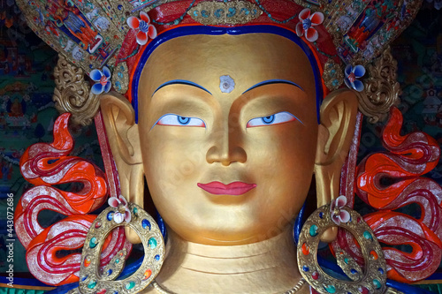 Closeup Sculpture Buddha status at Thikse or Thiksey Monastery in leh ladakh india photo