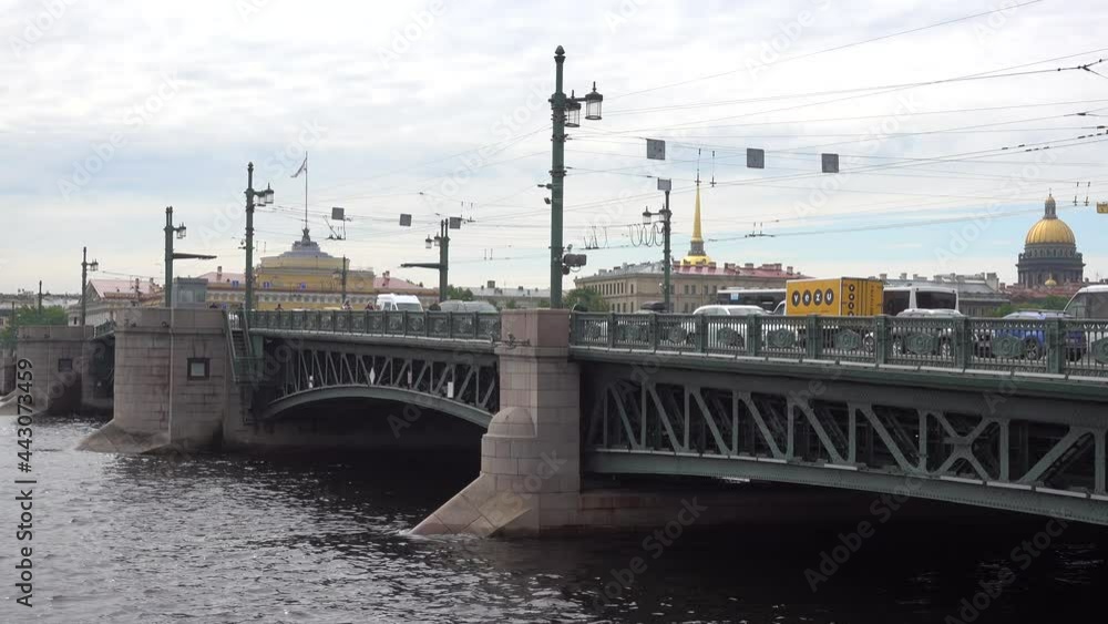 Neva River, Palace Bridge, summer day. Russia, Saint Petersburg June 2021 Neva River, Palace Bridge, summer day. Russia, Saint Petersburg June 2021