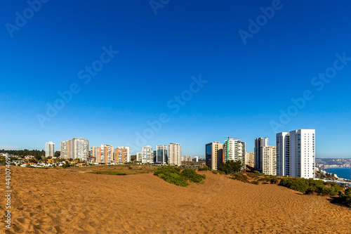 Sand dunes on the coast of Concón, Chile.