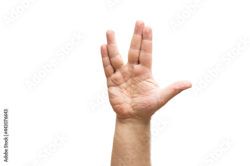 Papier peint Vulcan greeting, man's hand, isolated on white