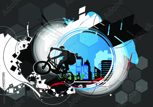 Sport background with active young man for internet banners, social media banners, headers of websites, vector illustration 
