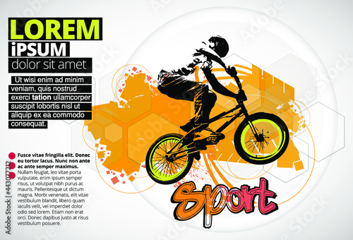 Sport background with active young man for internet banners, social media banners, headers of websites, vector illustration 
