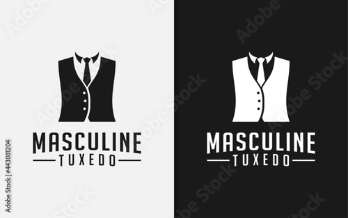 Black Tuxedo Suit Masculine Gentleman Fashion Tailor Clothes Classic Logo Design.