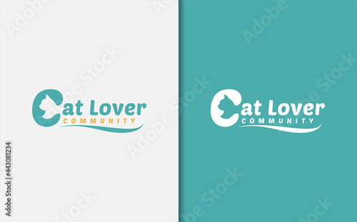 Cat lover Community Logo Design with Abstract Cat Silhouette Inside The Letter C Concept.