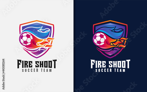 Soccer Club Emblem Combined with Fire Ball Style Concept Logo Design. Sport Logo Design Element Illustration.