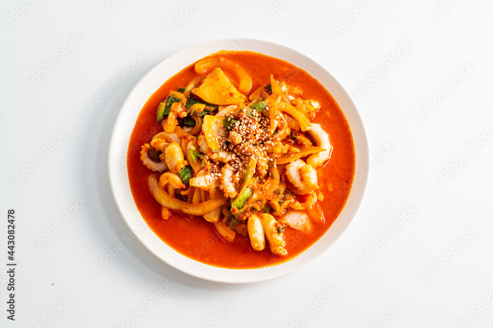 spicy stir-fried octopus, Korean food 'nakji bokkeum' spicy stir-fried octopus, Korean food 'nakji bokkeum'