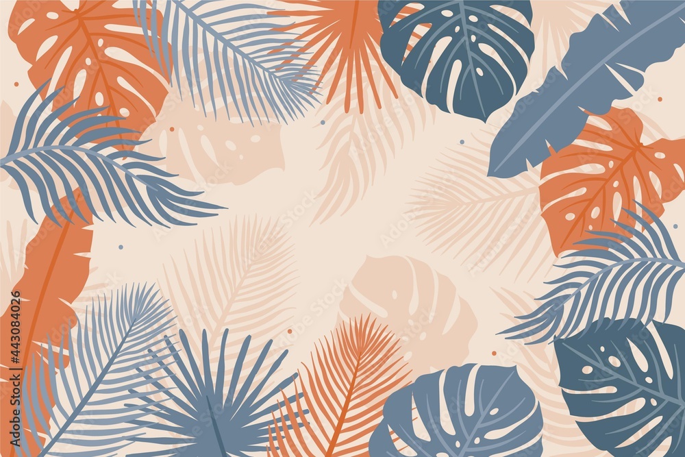 Plakat Hand Drawn Tropical Leaves Background_5