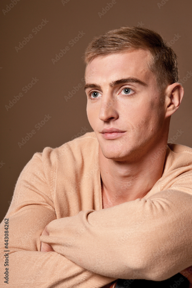Close up portrait of handsome young man posing in studio Close up portrait of handsome young man posing in studio