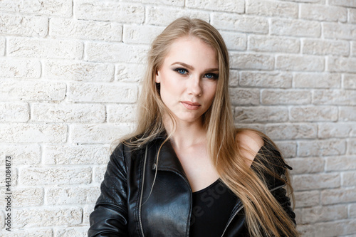 beautiful sexy girl in black leather jacket © Денис Бабушкин