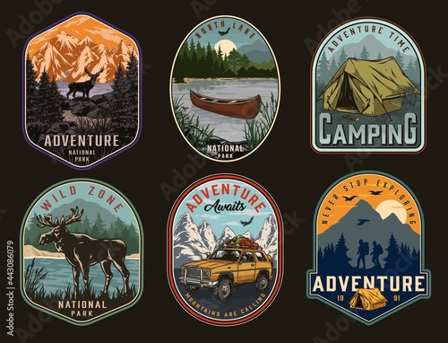 Camping and national park vintage labels photo