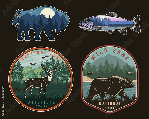 National park vintage colorful logos