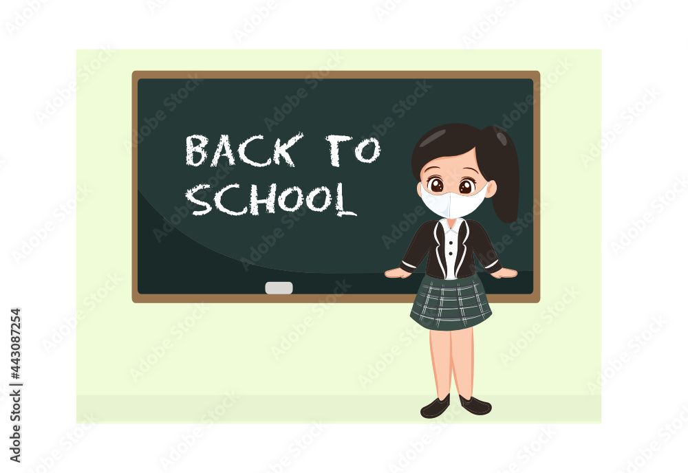 Young student wear mask protect coronavirus covid 19 go Back to school for new normal lifestyle concept. Beautiful Asian student in classroom Young student wear mask protect coronavirus covid 19 go Back to school for new normal lifestyle concept. Beautiful Asian student in classroom