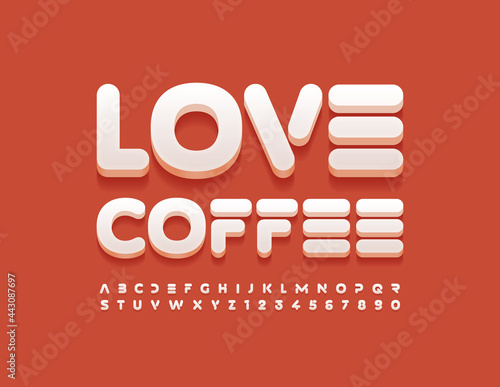 Vector modern banner Love Coffee. Techno style Alphabet Letters and Numbers set. Abstract digital Font