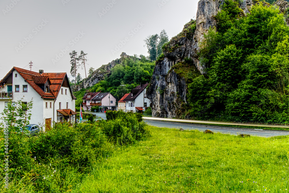 buildings and rock formation in an upper franconian village