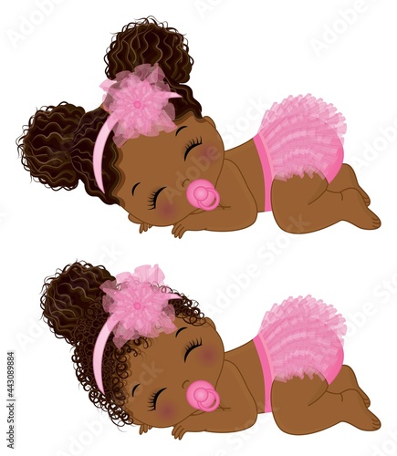 Black Baby Girl in Pink Ruffled Diaper