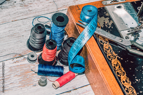 Sewing accessories sewing machine and colored threads