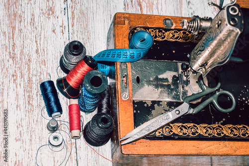 Sewing accessories sewing machine and colored threads