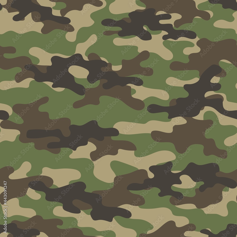 Fototapeta premium Camouflage texture seamless pattern. Abstract modern green military camo background for fabric and fashion textile print. Vector illustration.