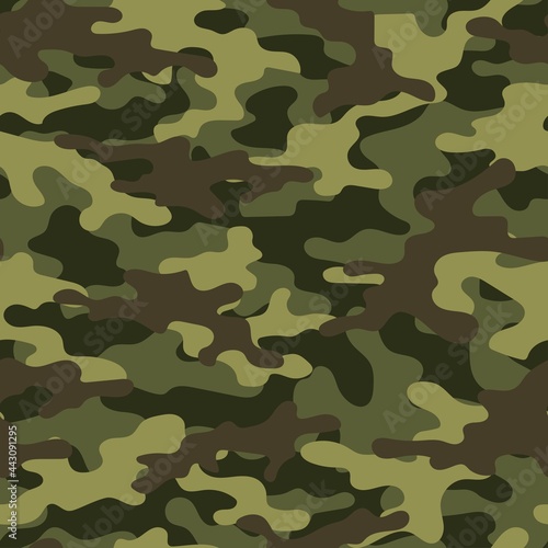 Camouflage texture seamless pattern green. Abstract modern military camo background for fabric and fashion textile print. Vector illustration.