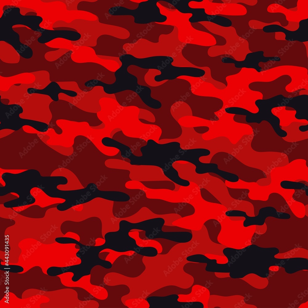 red Camouflage texture seamless pattern. Abstract modern military camo background for fabric and fashion textile print. Vector illustration.