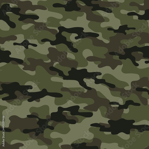 Digital camouflage seamless pattern. Military green texture. Abstract army or hunting masking ornament. Classic background. Vector design illustration.