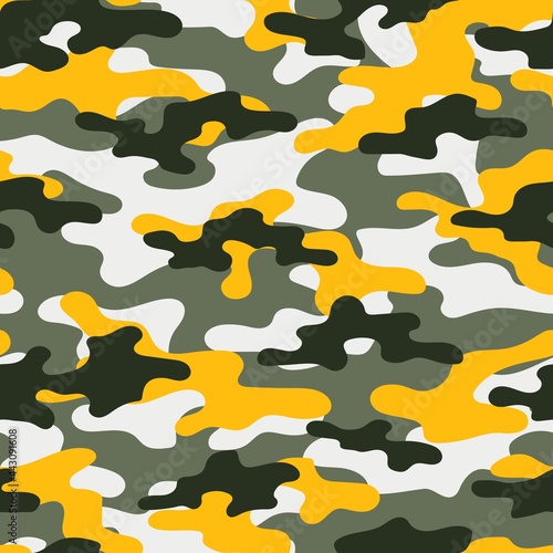 yellow Digital camouflage seamless pattern. Military texture. Abstract army or hunting masking ornament. Classic background. Vector design illustration.