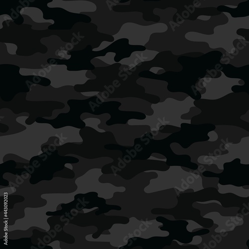 Black Camouflage seamless pattern.Military camo.Army background.Print on clothing.Modern design.