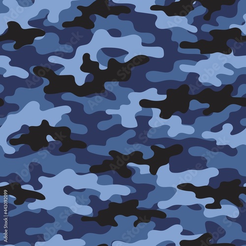 Camouflage seamless pattern. blue Military camo.Army background.Print on clothing.Modern design.