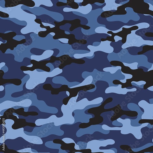 Camouflage texture seamless. Abstract military blue camouflage background for fabric. Vector illustration