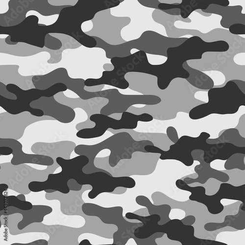 Military grey vector camouflage hunting background seamless print. EPS