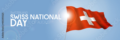 Switzerland happy national day greeting card, banner with template text vector illustration