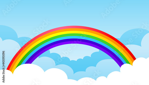 Sky with clouds and rainbow. Vector illustration