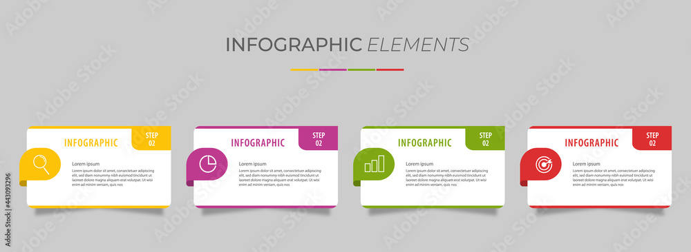 Business info graphic element with 4 options, steps, number template design