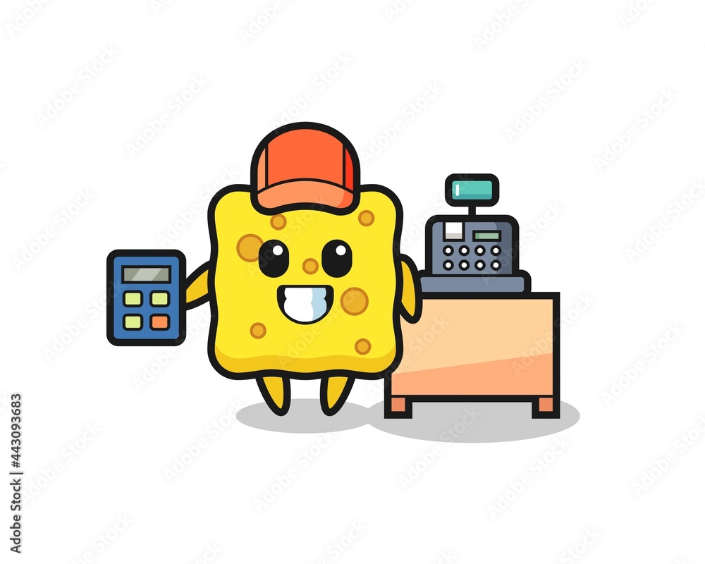 Illustration of sponge character as a cashier