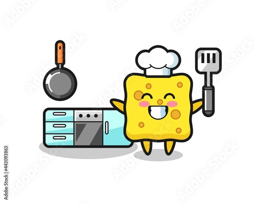 sponge character illustration as a chef is cooking