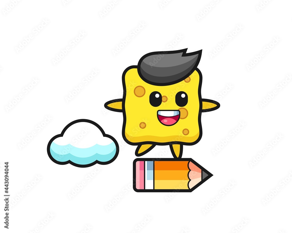 sponge mascot illustration riding on a giant pencil sponge mascot illustration riding on a giant pencil