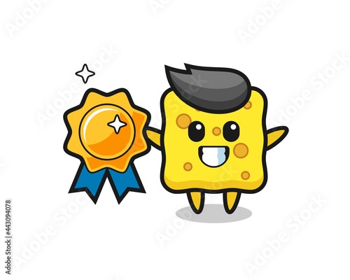 sponge mascot illustration holding a golden badge © heriyusuf