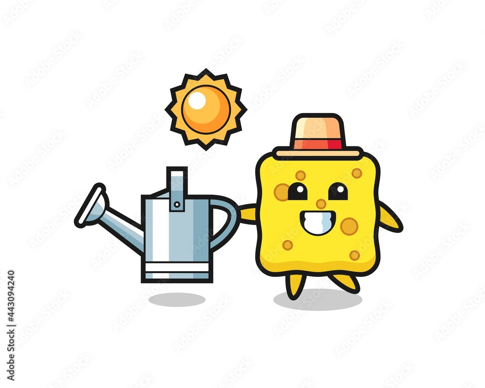 Cartoon character of sponge holding watering can Cartoon character of sponge holding watering can