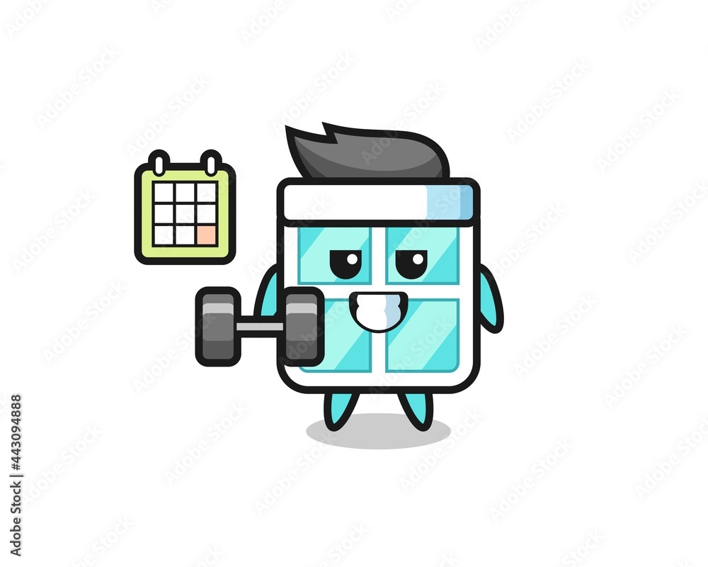 window mascot cartoon doing fitness with dumbbell