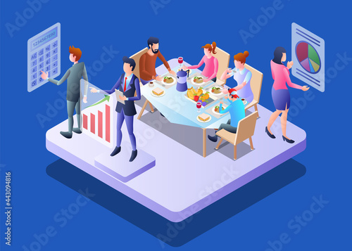 Isometric Vector Illustration Representing How the Financial Team Working to Help A Family in Financial Management