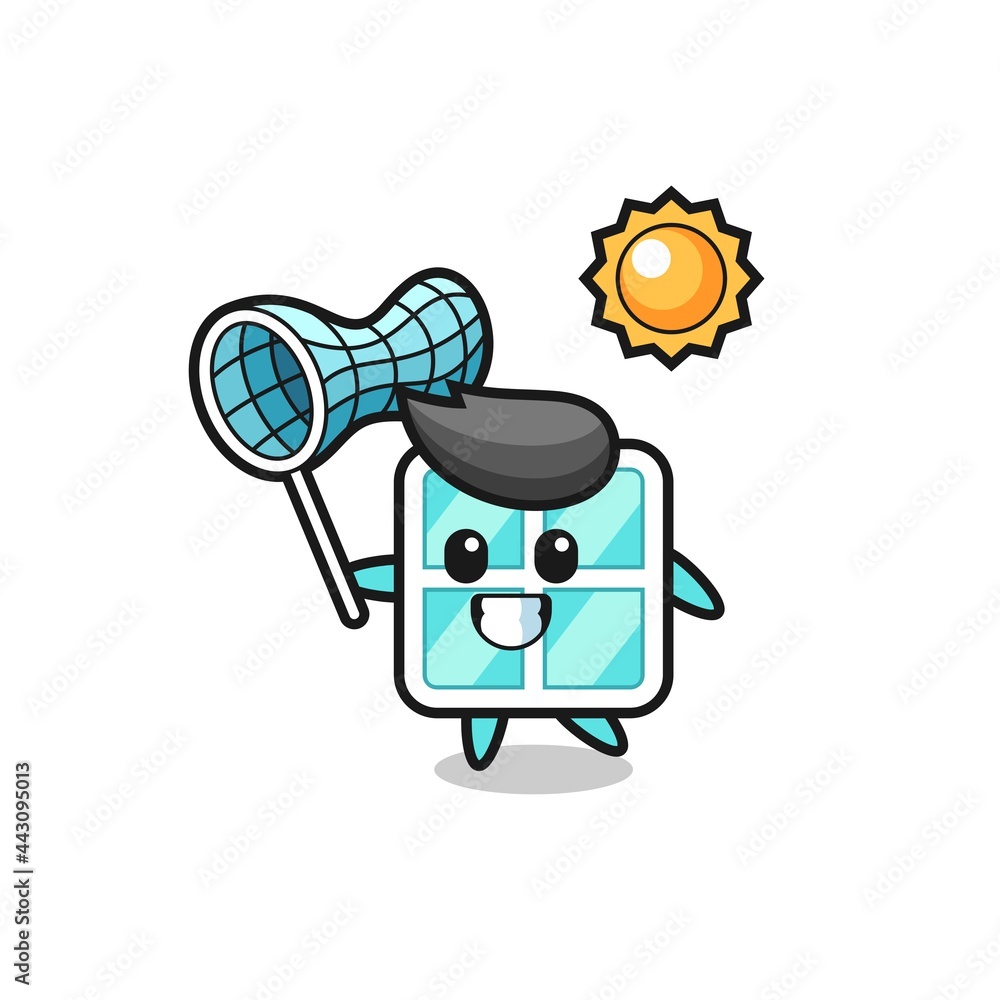 window mascot illustration is catching butterfly window mascot illustration is catching butterfly