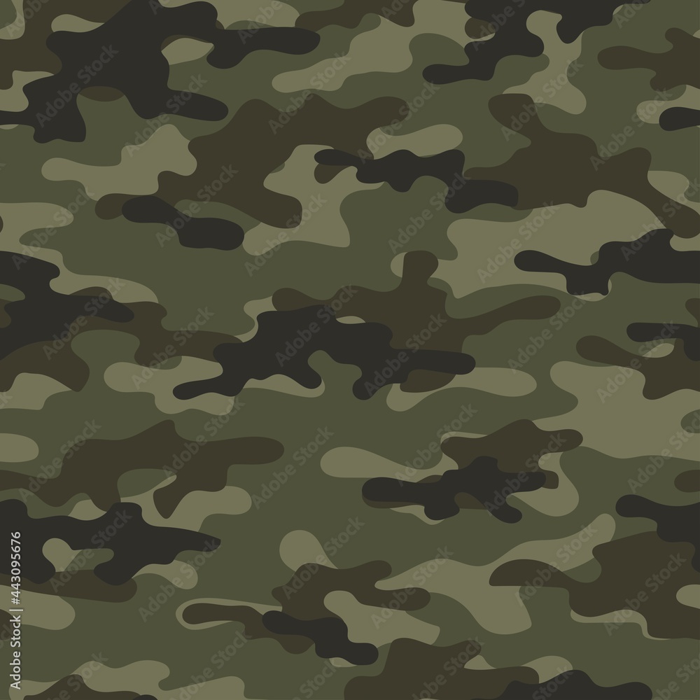 Camouflage seamless pattern. Trendy style camo, repeat print. Vector illustration. Khaki texture, military green army hunting Camouflage seamless pattern. Trendy style camo, repeat print. Vector illustration. Khaki texture, military green army hunting